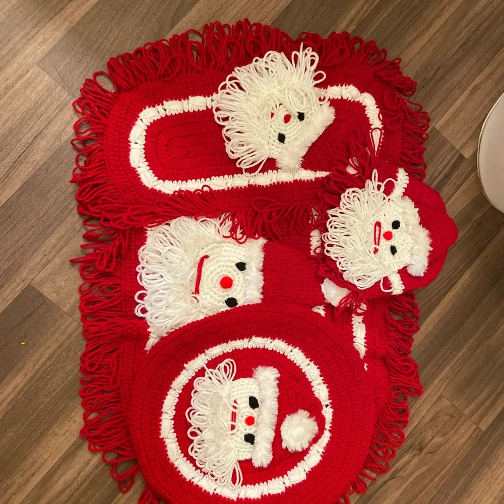 Santa Claus Crochet Door Mat Set - Red and White